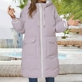 thumbnail image 2 of Breezora Women's Winter Thick Color Block Puffer Coat Mid Length Quilted Cotton Jacket XXL Size Purple, 2 of 6