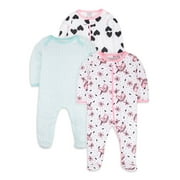Little Star Organic Baby Girl Sleep 'N Play Pajamas, 3-Pack (NB-6/9M)