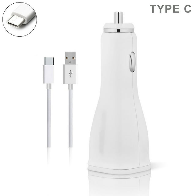 Pour Google Pixel TG Chargeur de Voiture Oem+câble de Charge Usb-C Blanc