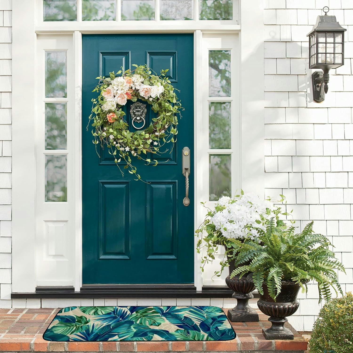 Qinduosi Welcome Green Tropical Leaves Doormat Indoor Outdoor Patio Door Mats Non-Slip Entrance Mat for Home,Outside Entry,Yard,Floor,Patio 19.68*47.24 in