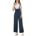 thumbnail image 1 of INSPIRE CHIC Women's Button Front High Waist Belted Straight Fit Overall Jumpsuit M Navy Blue, 1 of 6