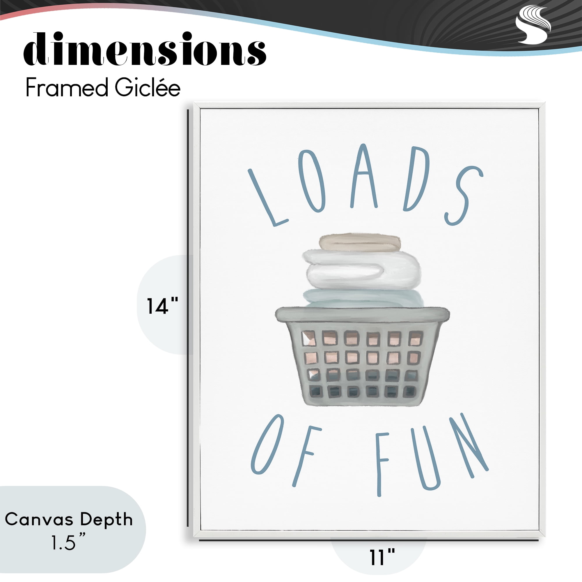 Stupell Industries Loads Of Fun Laundry Basket White Framed Giclee Art, design by Elizabeth Medley