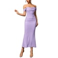 thumbnail image 1 of Vestido Maxi con Hombros Descubiertos, Corsé Fruncido, Ajustado, Vestidos Formales para Invitadas de Boda para Mujeres Púrpura L, 1 of 8