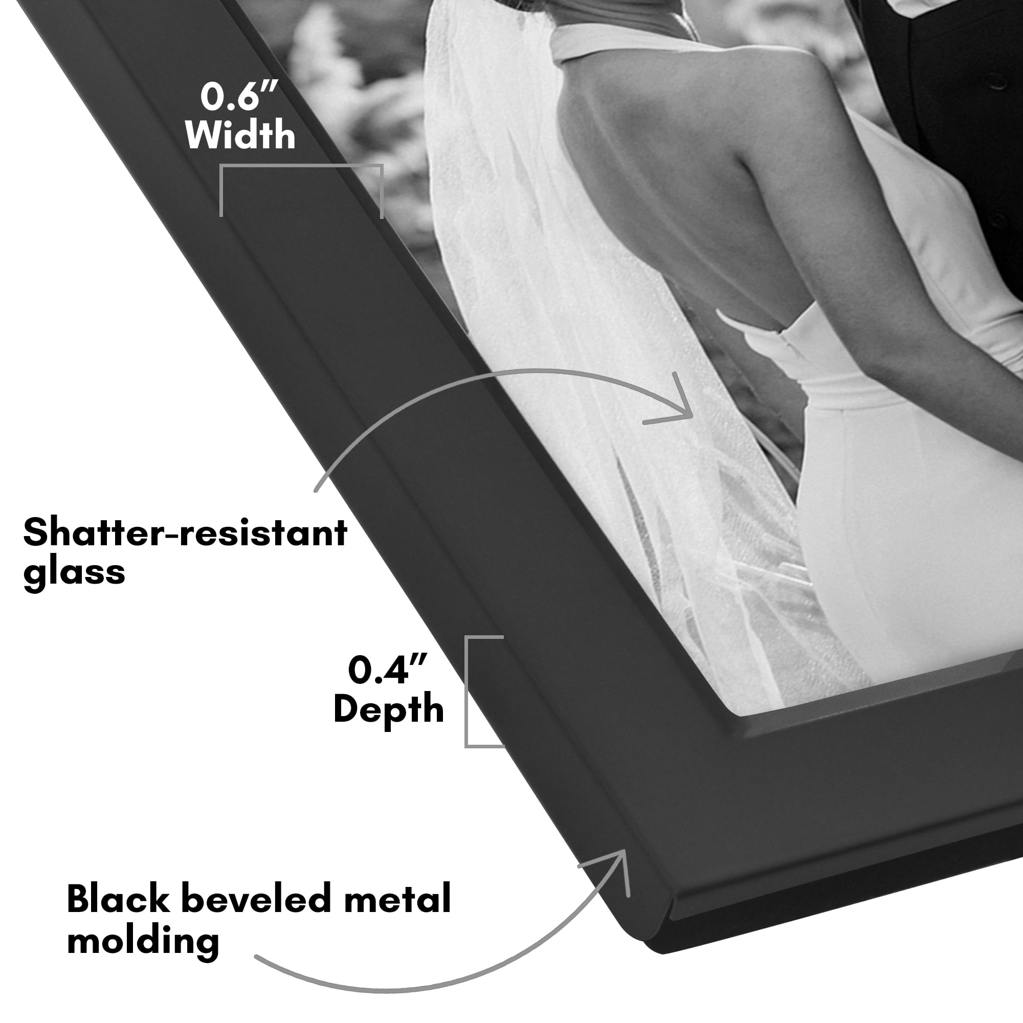 Americanflat 5x7 Hinge Frame with Shatter-Resistant Glass Hinged Metal Wide Beveled Molding Modern - Black