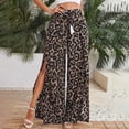thumbnail image 2 of Lilgiuy Womens Casual Floral Printed Bandage Elasty Spilt Maxi Trousers Wide Leg Pants Brown 8 2022 Fall Winter, 2 of 5