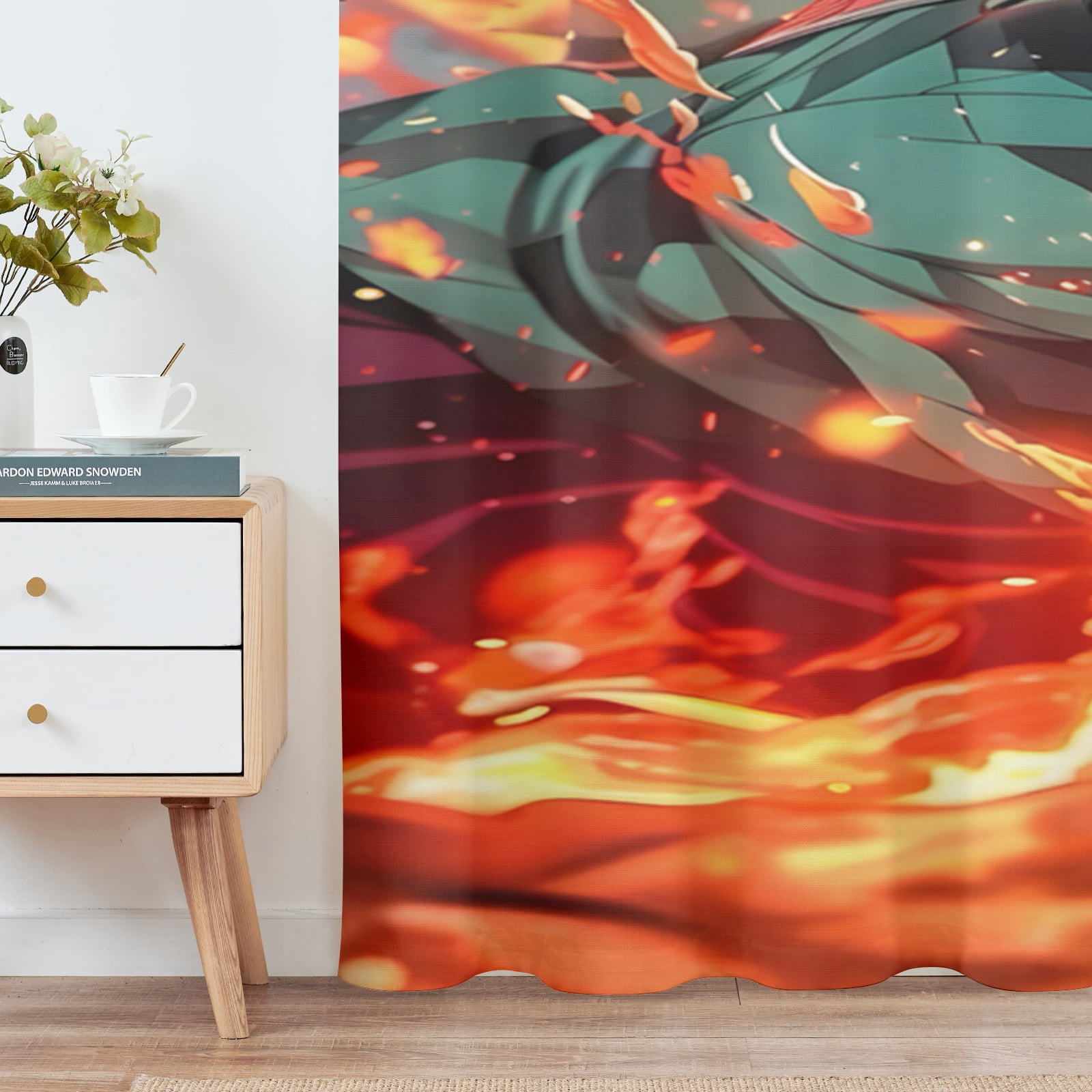 Anime Curtains for Bedroom Drapes Slayer Tanjirou Inosuke Kyoujurou Print Design Window Treatments Curtain Panel Set, 2-Panels, 42" W x 63" L