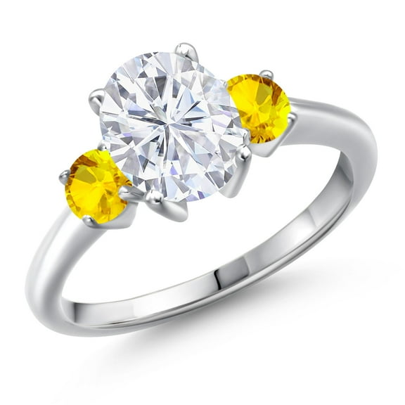 Gem Stone King 925 Sterling Silver White Moissanite and Yellow Sapphire Engagement Ring for Women | 2.82 Cttw | Oval 9X7MM | Gemstone Birthstone | Size 7
