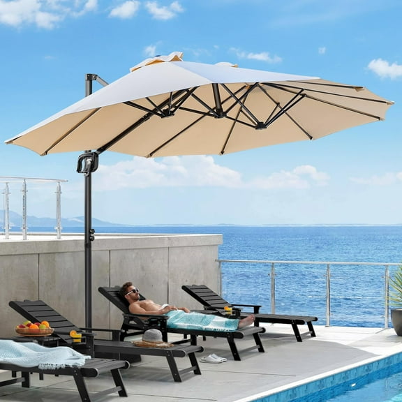 ONBRILL Patio Umbrella, 8x13FT Cantilever Double-Sided Rectangular Umbrella w/Free Height Adjustment