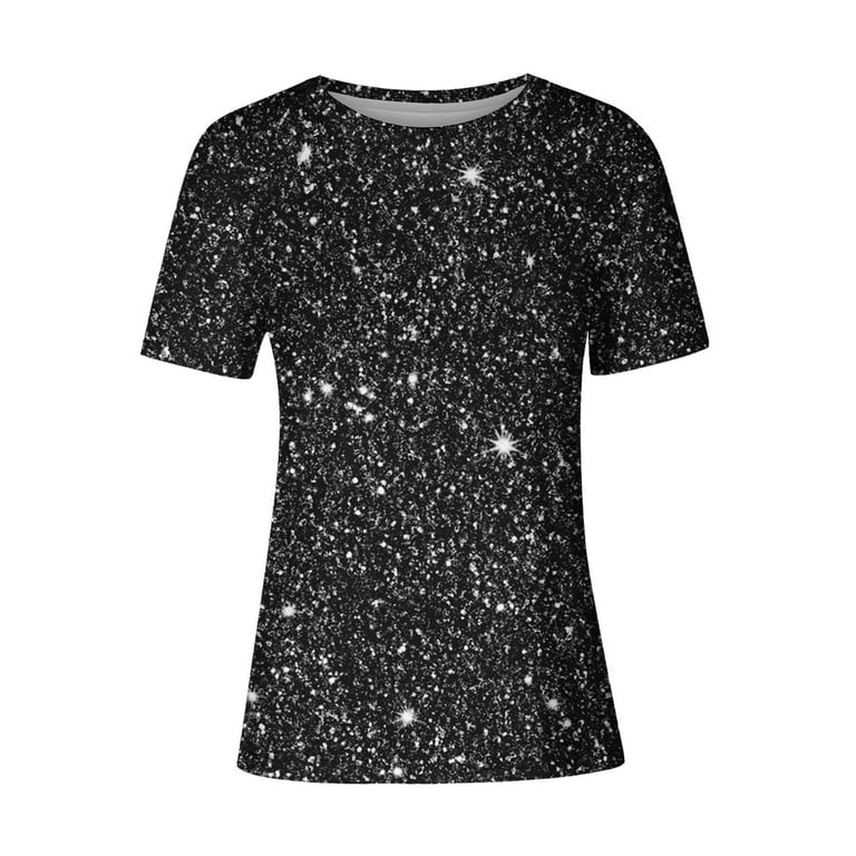 Miluxas Womens Sequin Tops Short Sleeve Shimmer Glitter Tops