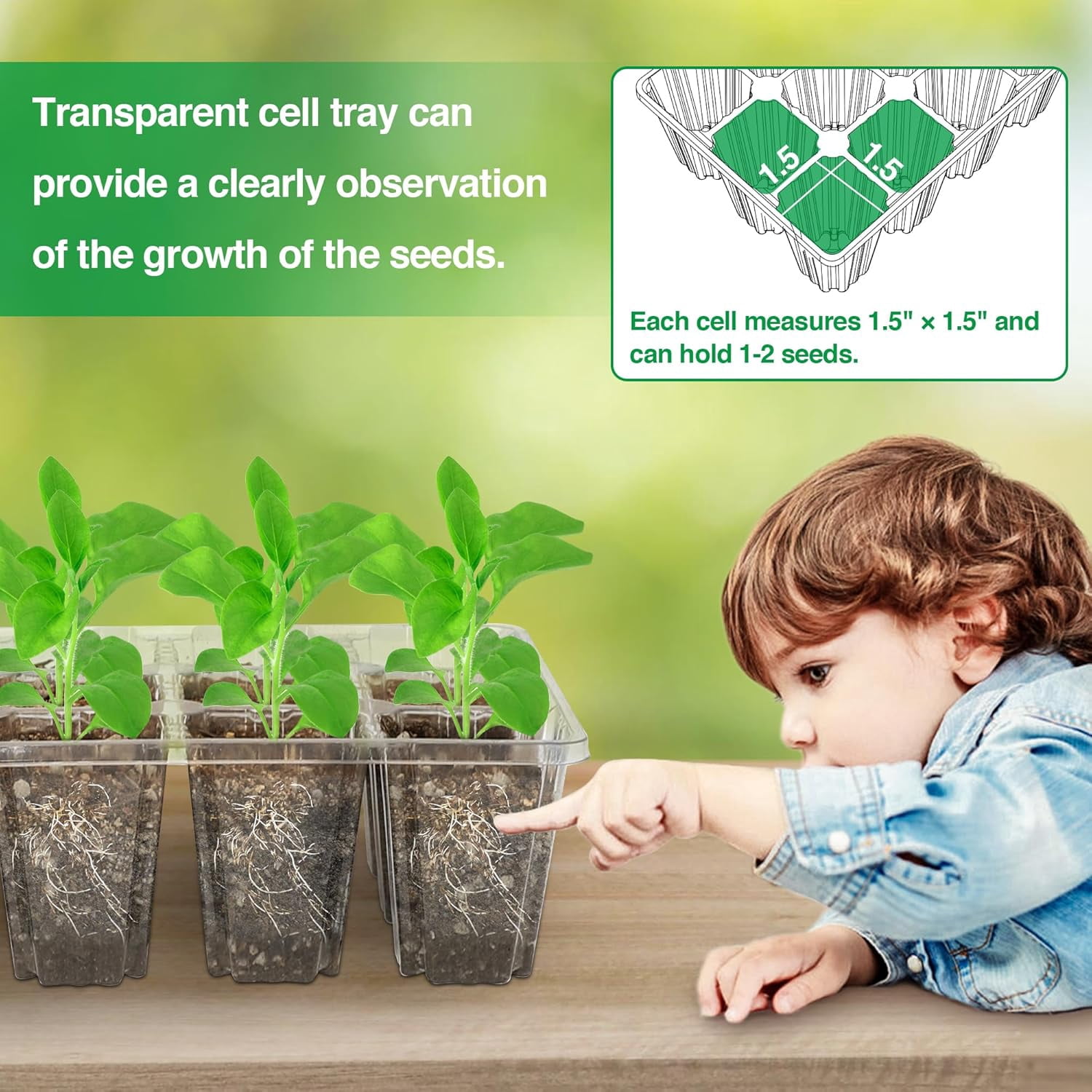 10 Packs Seed Starter Tray with Elevated Lid, 120 Cells Thicken Seed Starting Trays Kit with Adjustable Humidity Vent, Clear Cell Tray and Heightened Lids for Greenhouse & Gardens, Green