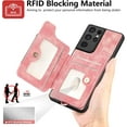 thumbnail image 3 of Phone Case for Samsung Galaxy S21 Ultra 5G Wallet Cover with Screen Protector and Wrist Strap Lanyard RFID Credit Card Holder Ring Stand Cell Accessories S21ultra 21S S 21 21ultra G5 Women Men Pink, 3 of 13