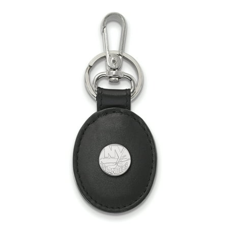 Islanders Nhl Leather - Lex & Lu LogoArt Sterling Silver NHL New York Islanders Black Leather Oval Key Chain