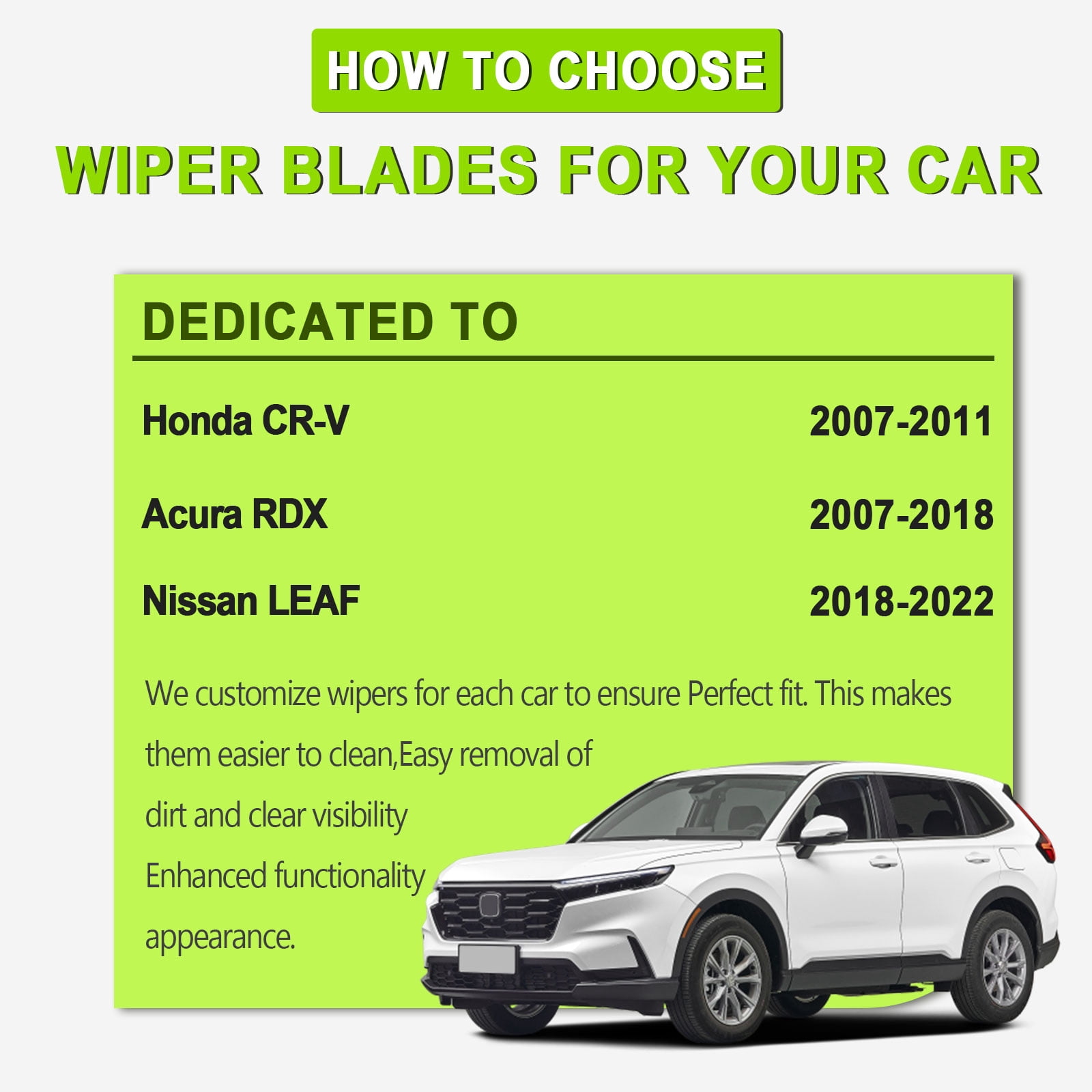 FARRLADI Silicone Windshield Wipers Replacement for Honda CR-V 2007-2011,Acura RDX 2007-2018,Original Equipment Automotive Replacement Wiper Blades - 26"+16"+14"(3 Pack)