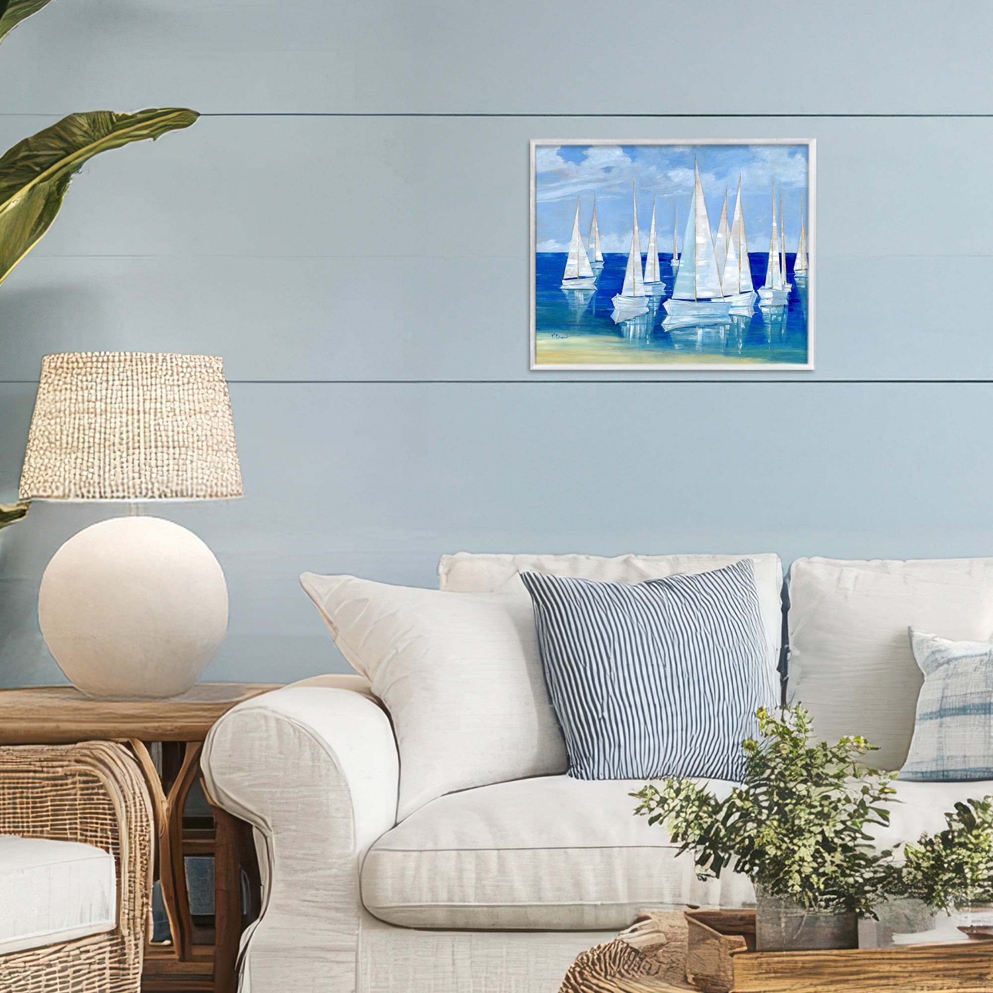 Stupell Industries Blanco Beach Sailboats White Framed Giclee Art, design by Paul Brent