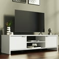 thumbnail image 1 of Madesa Meuble Télé avec Rangement d'Armoire et Étagères Ouvertes pour Rangement Multimédia de 55, 65 Pouces Console Multimédia de Jeu Centre de Divertissement pour Salon Armoire Télé Moderne en Bois - Blanc, 1 of 5