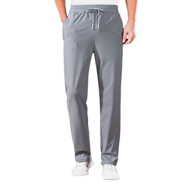 Men's Casual Stretch Quick Drying Pants with Elastic Waist and Drawstring for