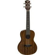 Angle View: Luna Mo'o Mahogany Acoustic/Electric Concert Ukulele with Lizard Graphic & Gig Bag, Satin Natural