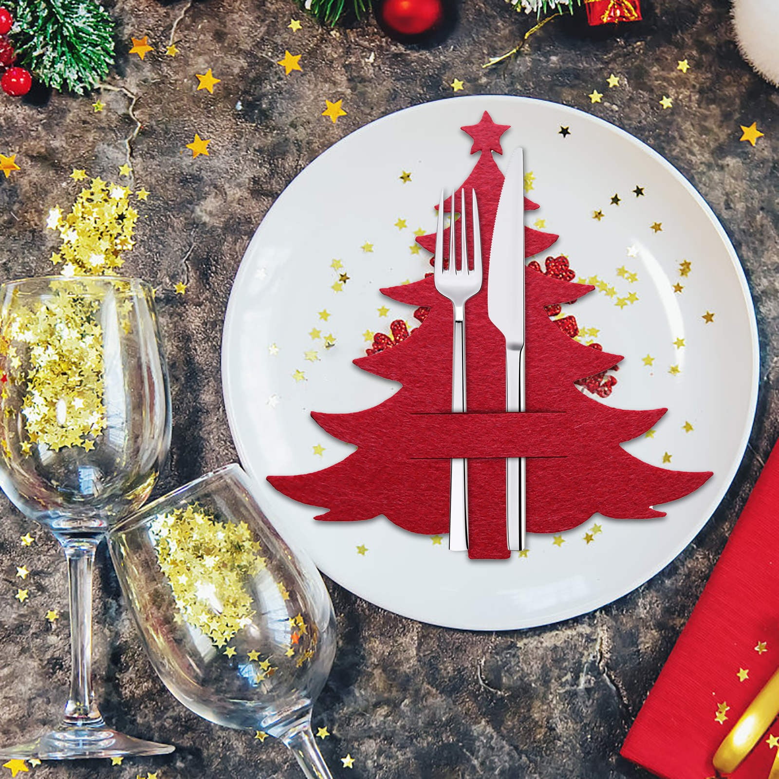 EIHI Sac à Couverts De Noël, Porte-Couverts Sapin De Noël, Porte