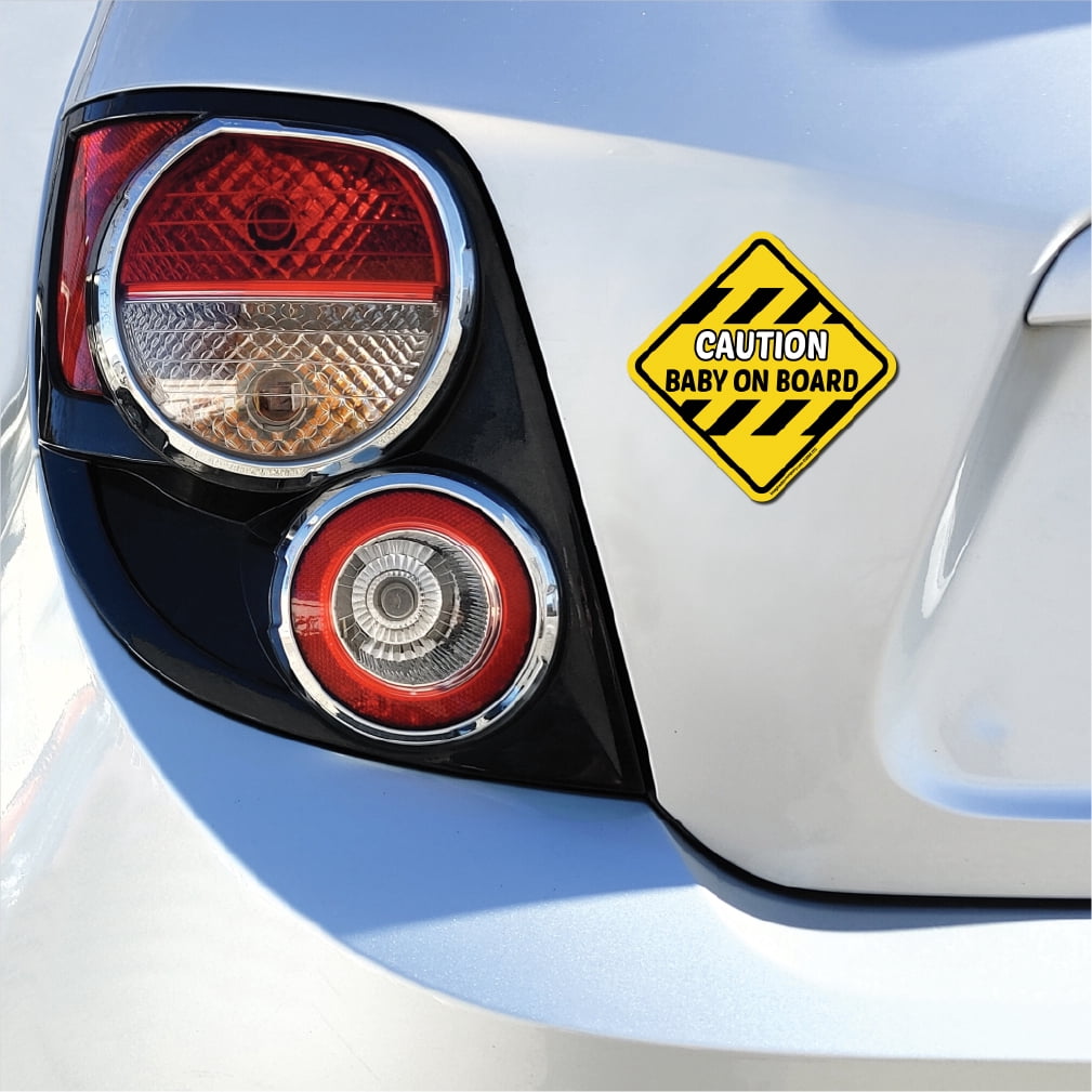 (2 pack) Imagine This Caution Baby on Board Yellow and Black Removable and Reusable Car Magnet for Parents