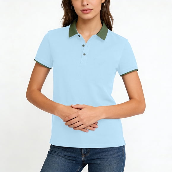 Negocios Casual Tops de Manga Corta de las Mujeres Collar de Solapa Botón-Abajo Camisa, Suave Blusa Transpirable para la Oficina Y el Uso Diario