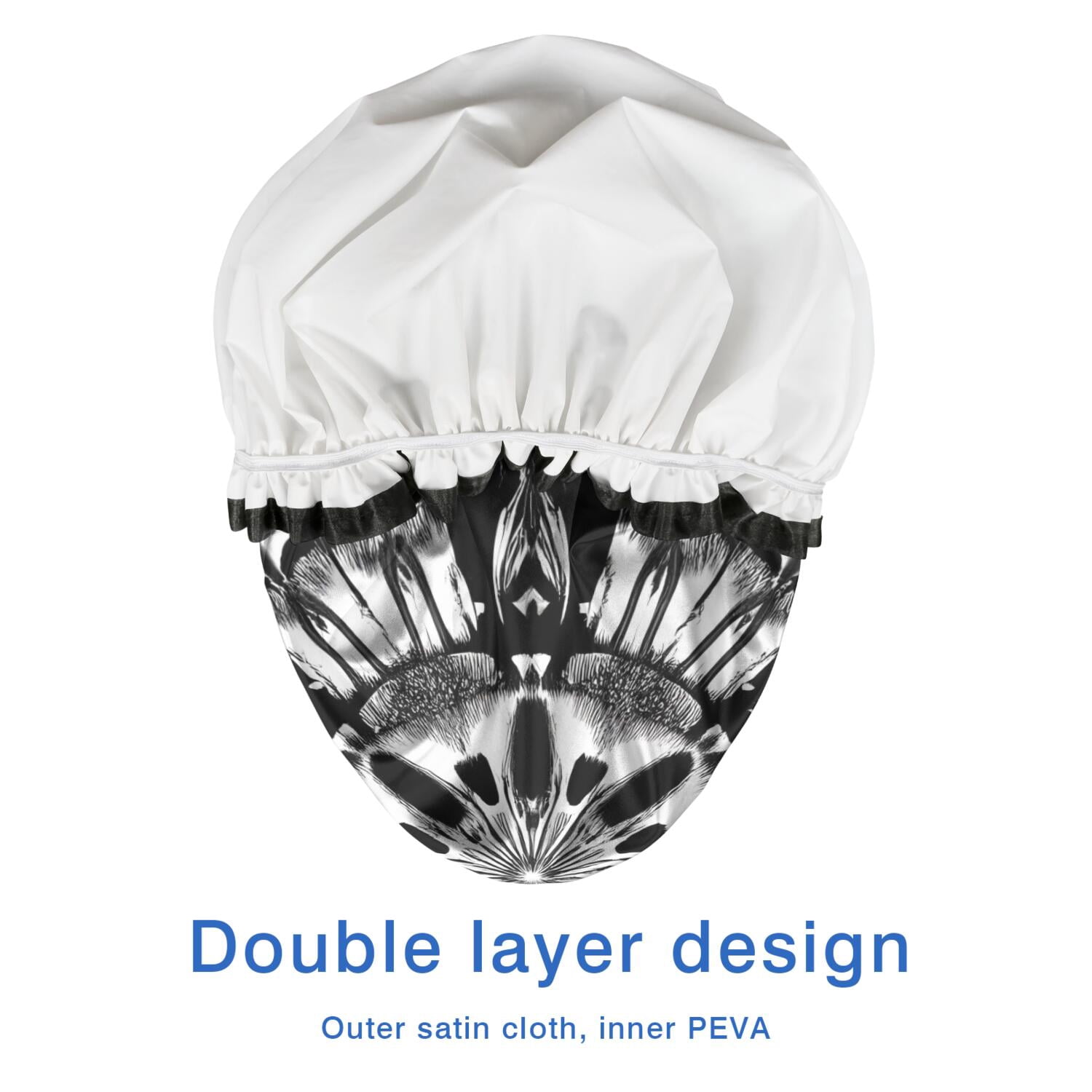 Shower Caps,Black White Tie Dye Mandala Pattern Waterproof Shower Cap for Women 4 Pieces,Double Reusable Hair Cover for Shower PEVA Elastic Stretch Hem