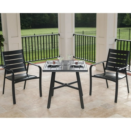 Hanover Cortino 3-Piece Commercial-Grade Bistro Set with 2 Aluminum Slat-Back Dining Chairs and a 30" Slat-Top Table