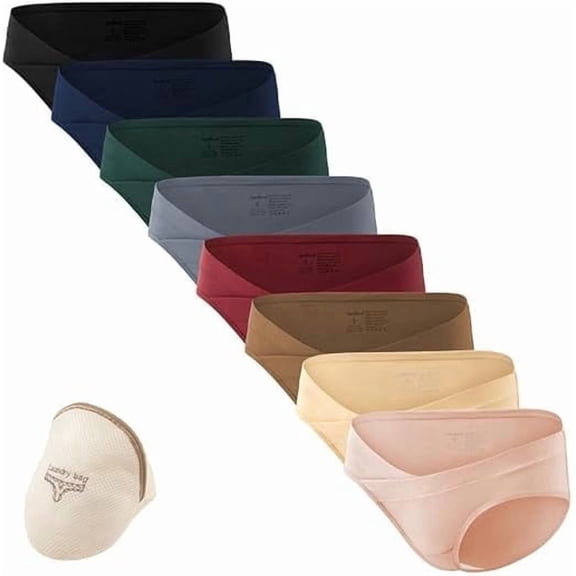 HBlife Cotton Maternity Underwear Under Bump, Pregnancy Panties Postpartum Underwear 8 Packs with Laundry Bag