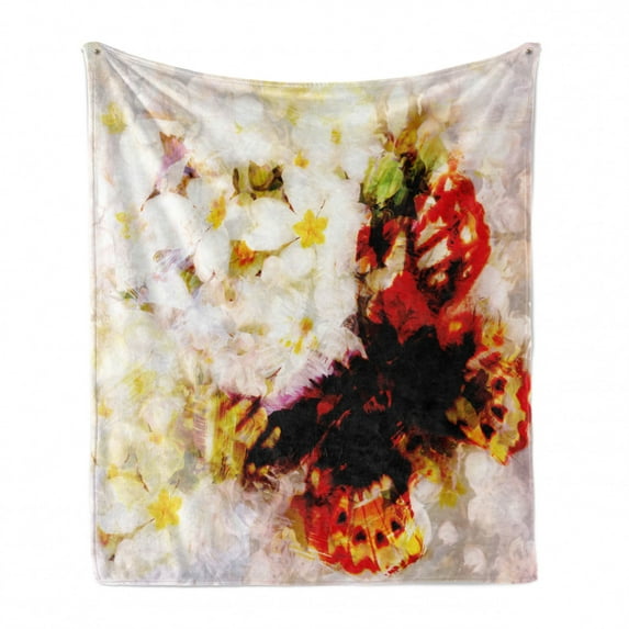 Paisley Soft Flannel Fleece Blanket, Fresh Flower Garden with Orchids Roses Jasmines and Butterflies in Abstract Design, Cozy Plush for Indoor and Outdoor Use, 50" x 60", Multicolor, by Ambesonne