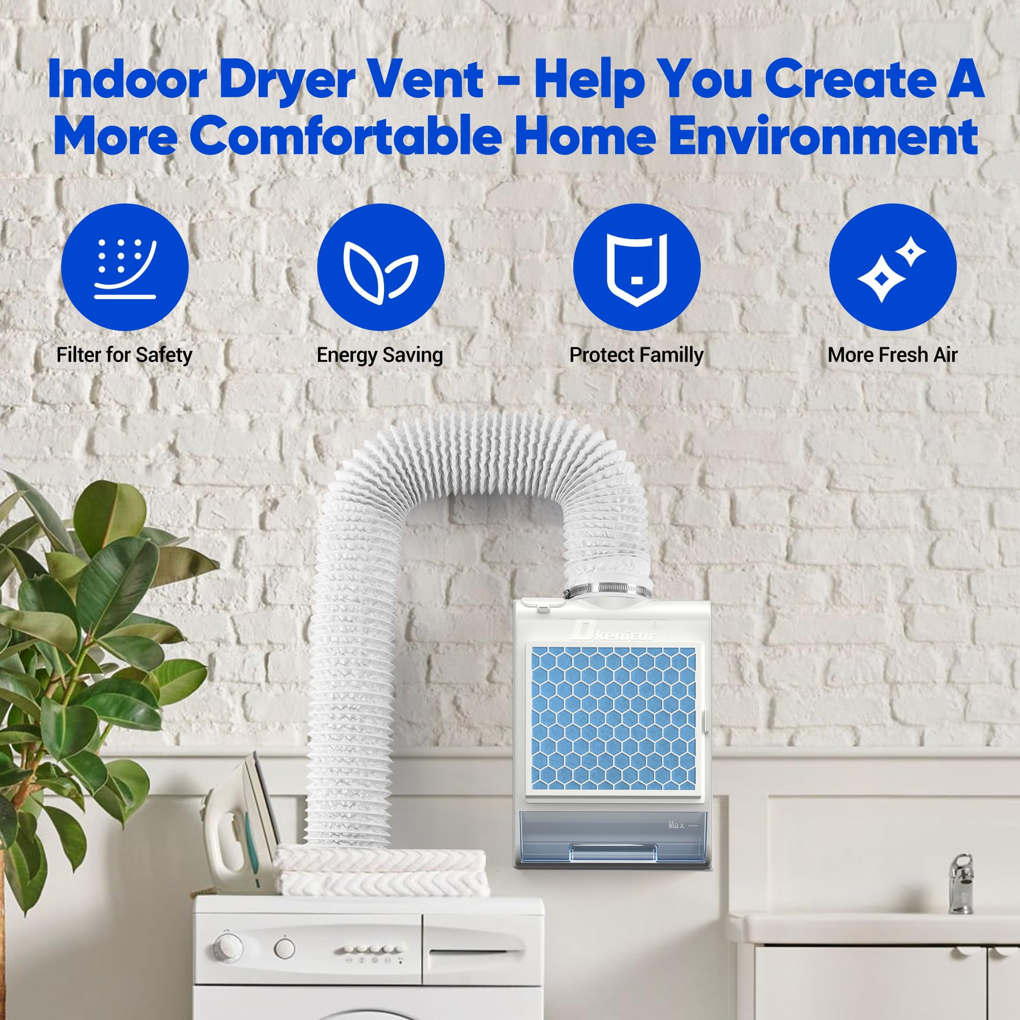 Gewna 3-in-1 Indoor Dryer Vent Kit with Water Drawer System and  Polyester Filters, for Electric Clothes Dryers (Vent Horse Include) White