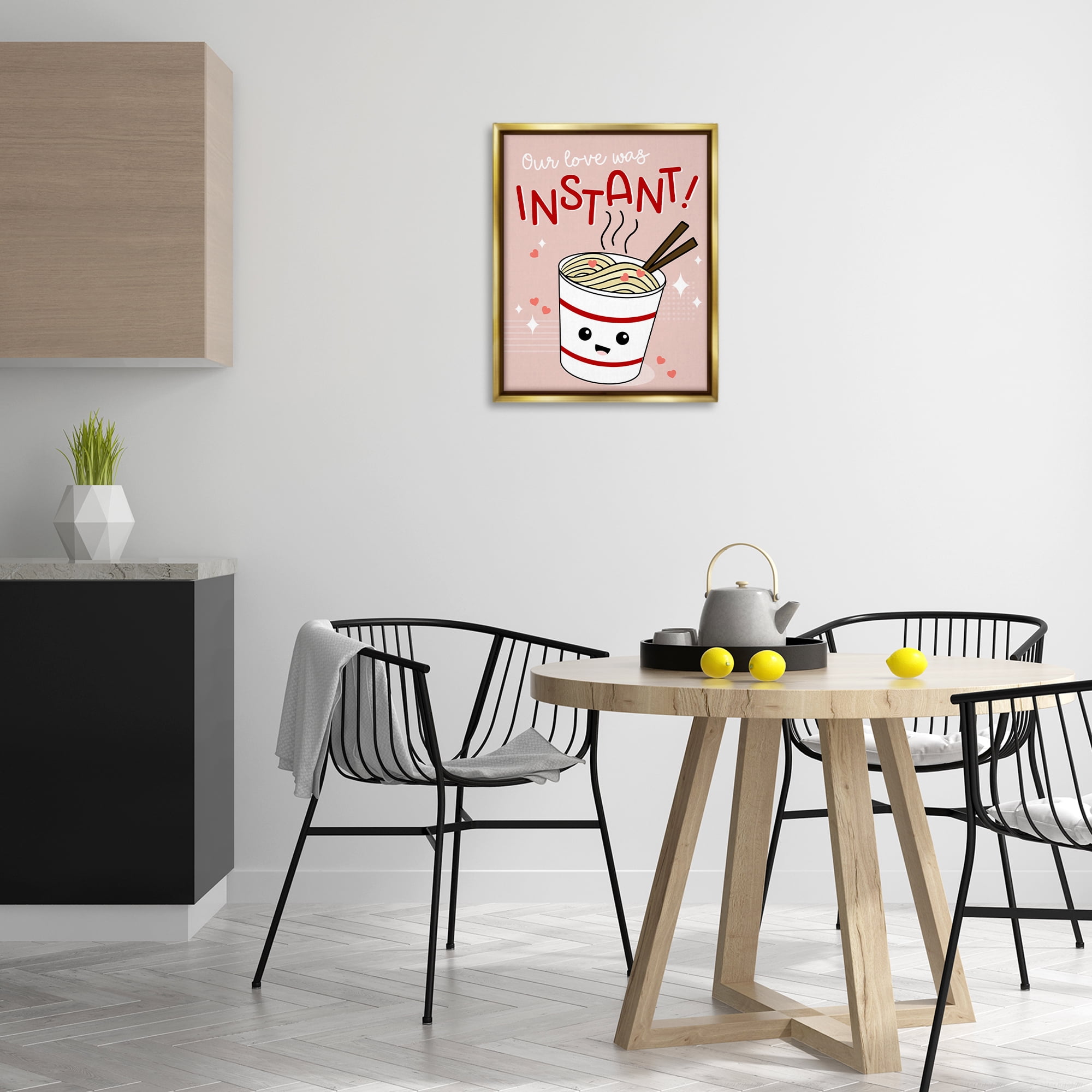 Stupell Industries Love Was Instant Noodles Food & Beverage Painting Gold Floater Framed Canvas Art Print Wall Art, 17 x 21