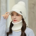 thumbnail image 4 of YAOBAMM Thick Hat Scarf Set Hat Scarf Set 2 Pcs Set Knitted Plush Ball Decor Solid Color Knitted Elastic Soft Thermal Windproof Wide Brim Baseball Neck, 4 of 7