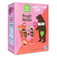 Bear Real Fruit Snack Rolls, Strawberry & Raspberry Variety Pack, 16 ct.