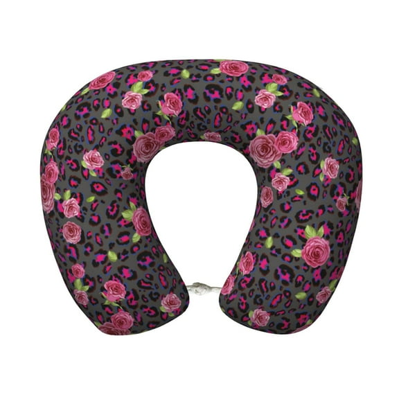 Xecao Rose Mix Leopard 2 Print Memory Foam Cervical Neck Pillow Versatile U-Shaped Pillows for Home,Office,Camping,Travelling,Soft Washable Cover