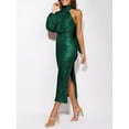 thumbnail image 5 of Arvbitana Women Long Dress Elegent Single Long Sleeve Evening Dress Turtleneck Sequined Slit Dress Cocktail Dress Solid Color Clothes for Party, 5 of 7