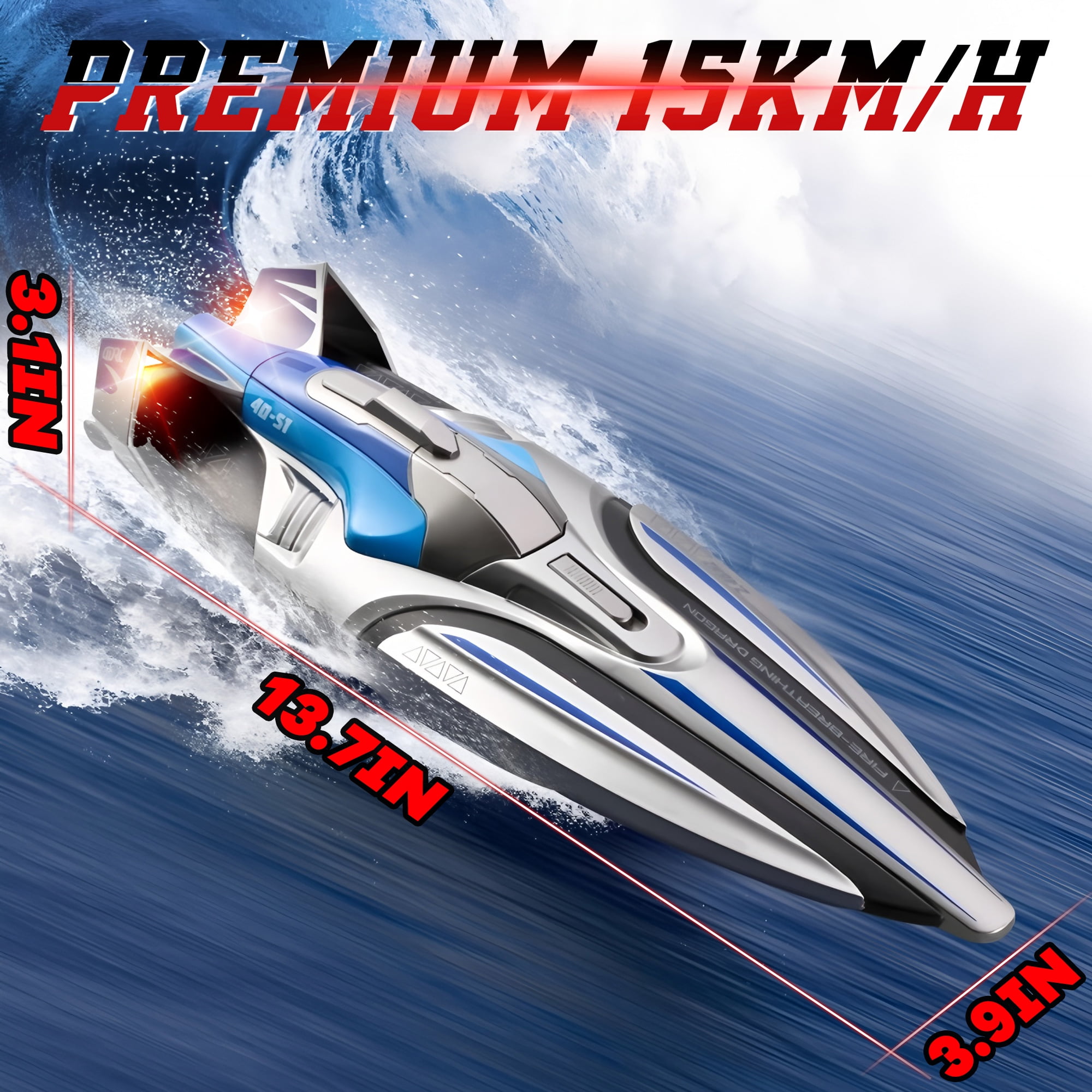 Remote Control Boat, 15KM/H Fast RC Boat with 2 Rechargeable Batteries, Pool Toys Water Toys for Boys & Girls