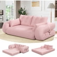 thumbnail image 3 of QuzyAor 78.7" 3-in-1 Convertible Sofa Bed, Teddy Fabric Foldable Sleeper, Modern Loveseat Lazy Sofa, No Assembly Required for Living Room Apartment, Pink, 3 of 11
