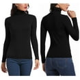 thumbnail image 4 of CARCOS Women Mock Turtleneck Half Sleeve Cute Plain Tee Shirt Slim Fitted Top Black,Medium, 4 of 6