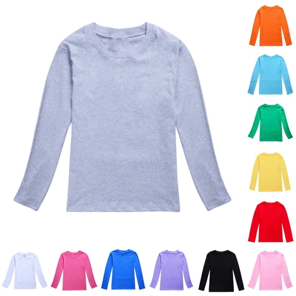 HNMKIU Toddler Girls Autumn Long Sleeve T Shirt Solid Color Crew Neck Top Casual Soft Fall Clothes For Kids Grey,6-7 Years