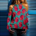 thumbnail image 2 of Blusa informal de manga larga con cuello redondo para mujer, blusa holgada con hombros descubiertos, camisa gráfica con estampado de Halloween Pompotops FGAJ4114, 2 of 6
