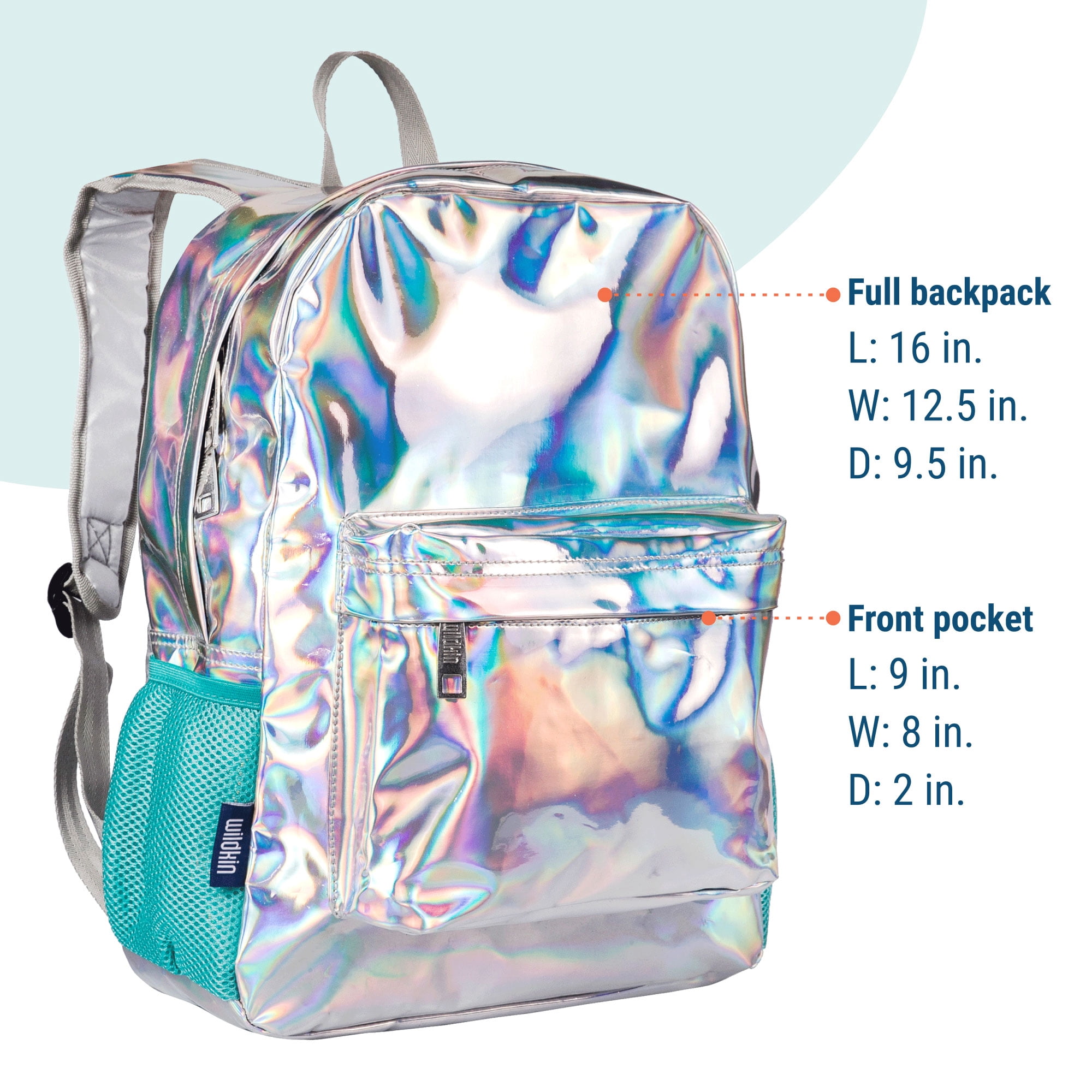Wildkin Kids 16 Inch Backpack for Boys and Girls, Features Padded Back & Adjustable Straps (Holographic Silver)