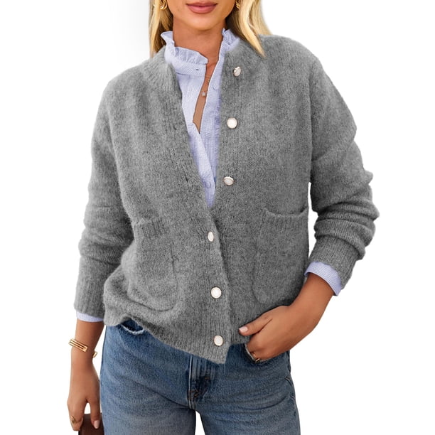 Suéter PRETTYGARDEN Mujer Cardigan de Botones Acanalado XL Gris