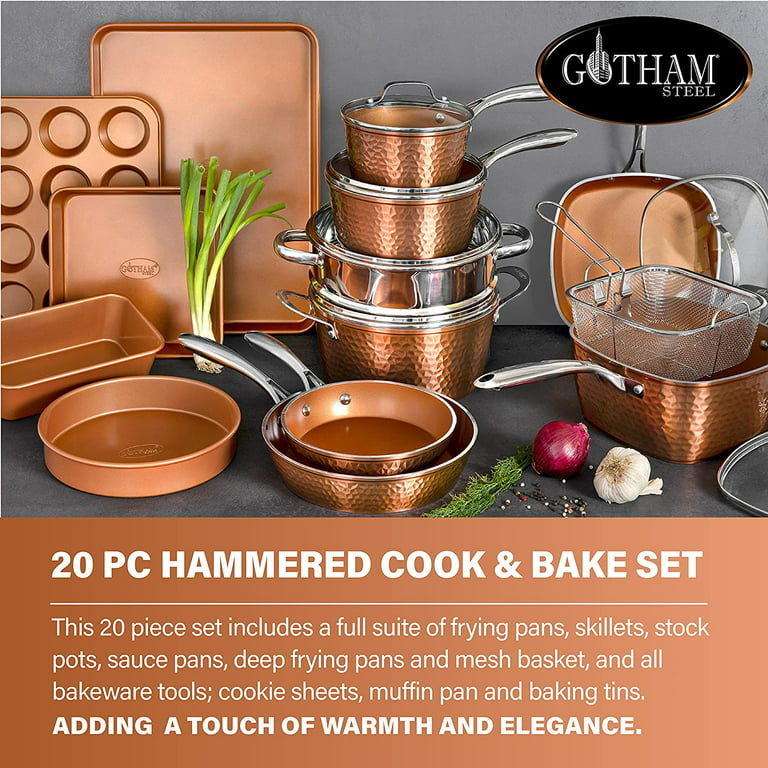 Refurbished Gotham Steel 7259 Cookware and Bakeware Set with Nonstick Durable Ceramic Copper Coating