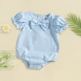 thumbnail image 2 of Otqutp B𝐚by Girl Plaid Ruffle Romper Bubble Short Sleeve Bow Bodysuit New Born Smocked Outfit Summer Lightweight Clothes, 2 of 3