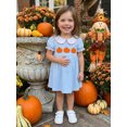 thumbnail image 4 of RUINIXCW Toddler Baby Girl Halloween Dress Outfit Kids Baby Girl Summer Fall Dress Clothes Pumpkin Ghost Letter Embroidery Doll Collar Short Sleeve Striped Dress, 4 of 9