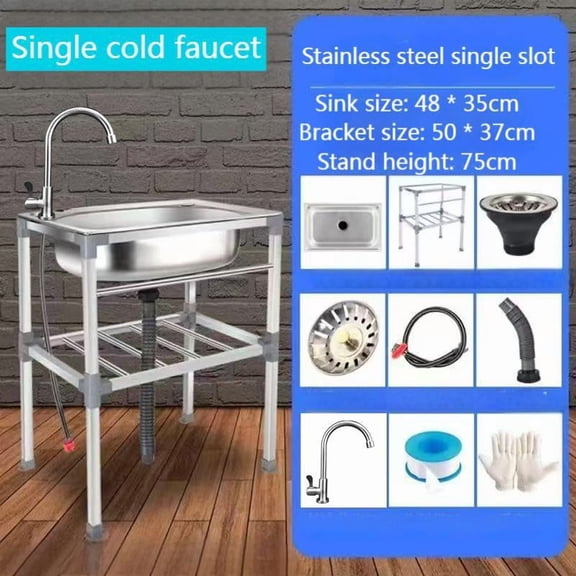 Utility Stainless Steel Utility Sink, Detachable Freestanding Kitchen Sink Single Bowl,Sink Free Standing Single Bowl Kitchen Sink with Cold Water Pipe Stainless Steel Sink, Portable Business