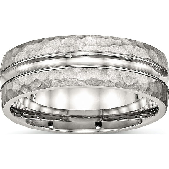 Stainless Steel Polished And Hammered 7.5mm Grooved Band (Size 7) Made In China sr531-7