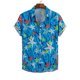 thumbnail image 2 of Camisas Para Hombre Manga Larga Casual Hombres Solapa Estampado Contraste Color Manga corta Puño Botón Estilo puerto Camisa floral Playa de Top de verano hawaiano (Blue, L), 2 of 4
