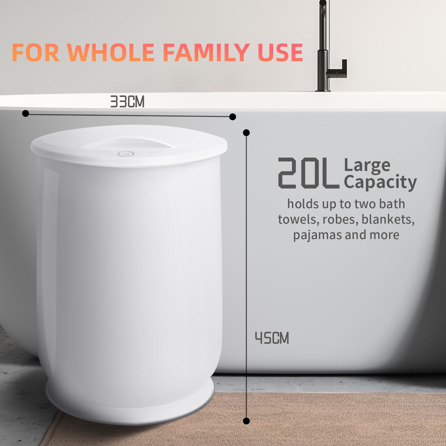 Bucket Towel Warmer Large Capacity, Quick Heating Fits Up to 2 Oversized Towels, Bathrobes, Blankets, PJs and More