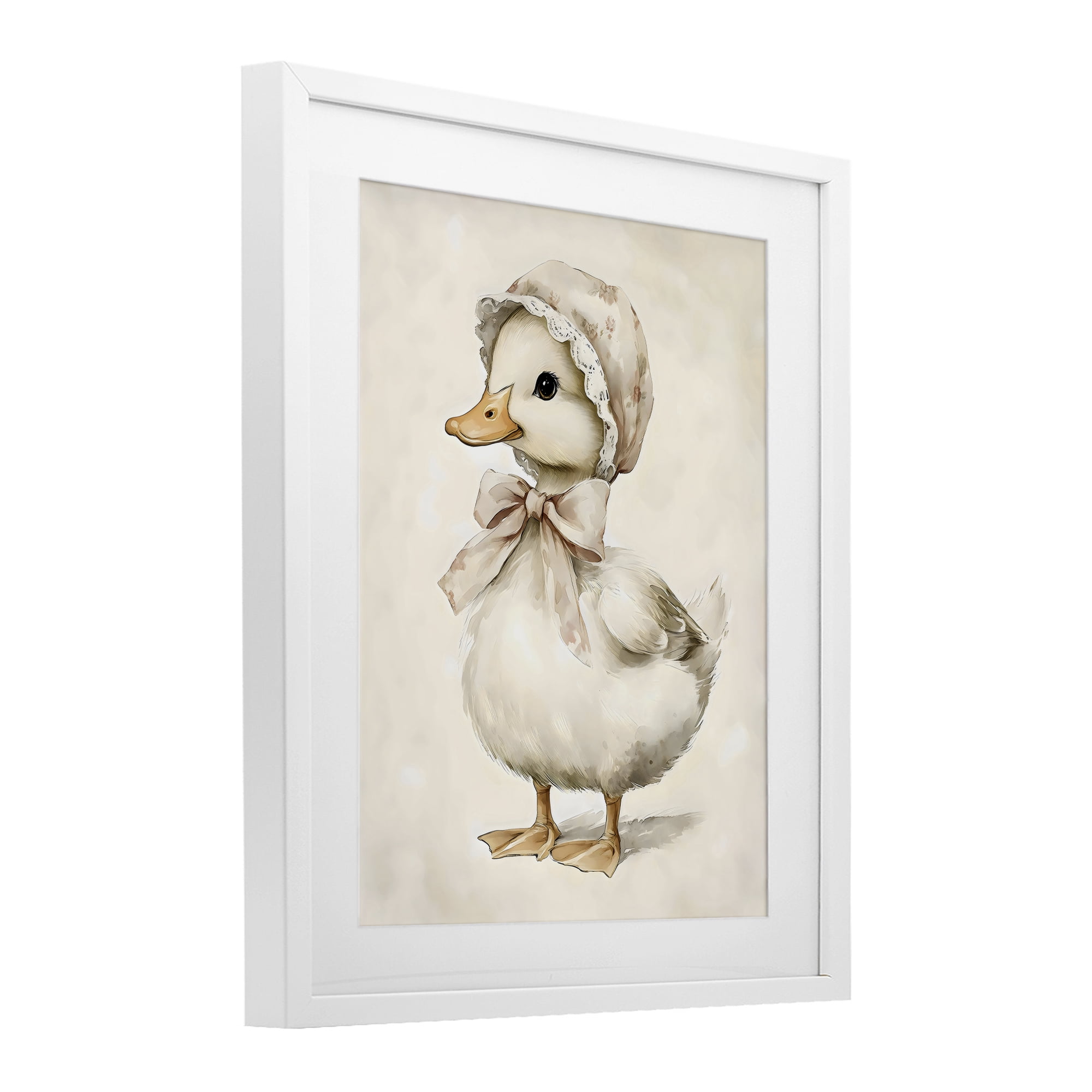 Stupell Industries Duck Wearing Bonnet White Framed Print Under Glass, design by Arlington Prints