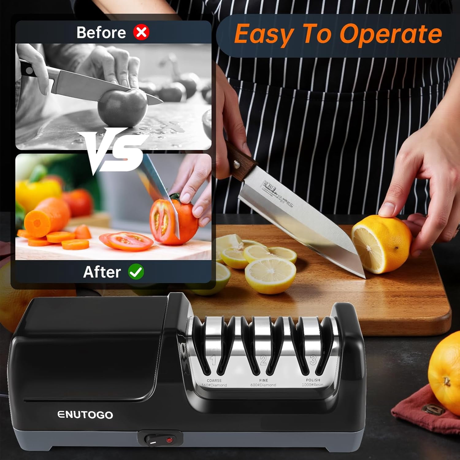 Professional 3-Stage Electric Knife Sharpener with  Abrasive for Kitchen Knives